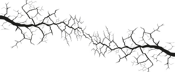 Obraz premium Abstract cracked ground border featuring jagged fracture branches in dramatic destruction style. Dynamic broken earth graphics suit gaming effects sci fi themes and grunge design projects. Modern 