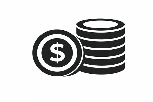 Black and white dollar coin stack icon illustration