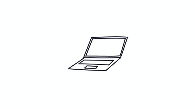 Animated hand-drawn doodle laptop computer with wiggle effect on white background. Sketch outline motion graphic icon for technology, business, education, and explainer video content