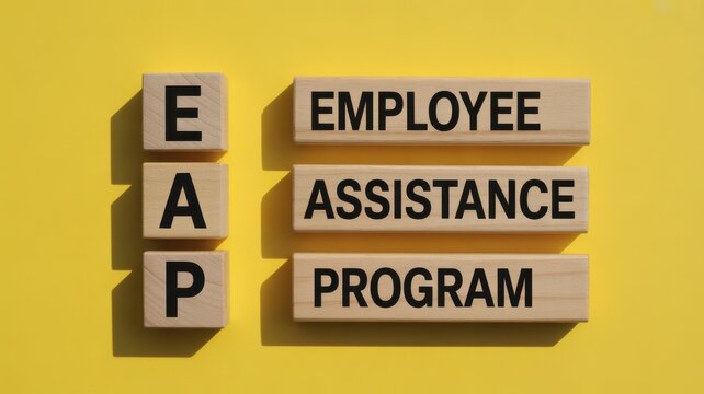 EAP employee assistance program text on wooden blocks isolated on yellow background