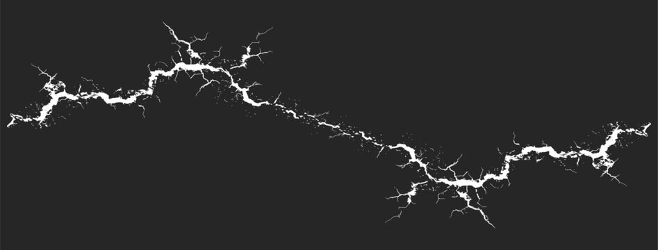 Abstract lightning crack border featuring electric fracture branches in dramatic energy style. Dynamic thunder graphics suit gaming effects sci fi themes and grunge design projects. Modern vector 
