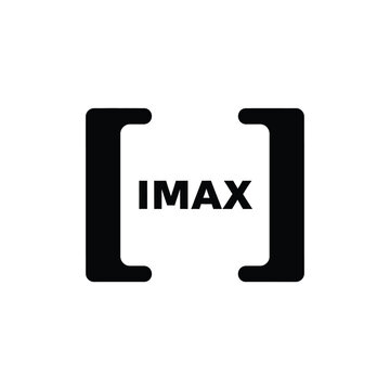 Black and white featuring the imax brand text enclosed within two large brackets, isolated on a white background, flat for cinema and large format viewing experiences