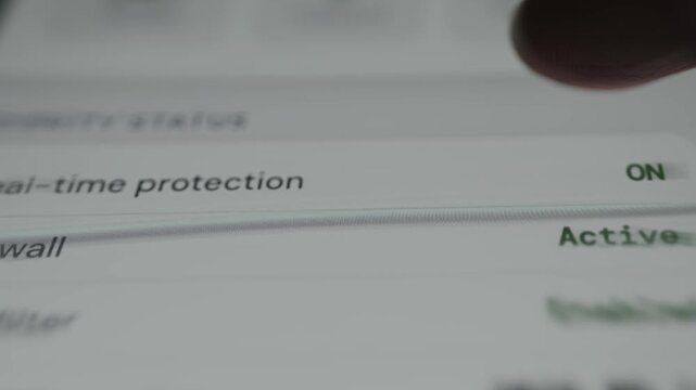 Security settings for a digital device active real-time Protection, active Firewall, enabled Web filter