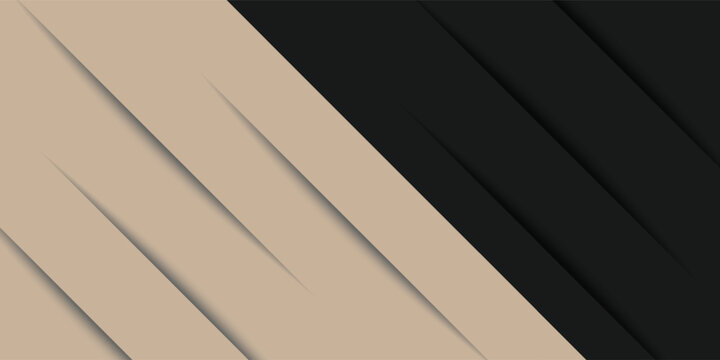 Abstract beige and black background with overlapping diagonal geometric stripes. Modern minimalist sleek design featuring elegant tan tones, dark charcoal shapes, and shadows.