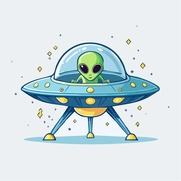 Cute Cartoon Alien in a Flying Saucer