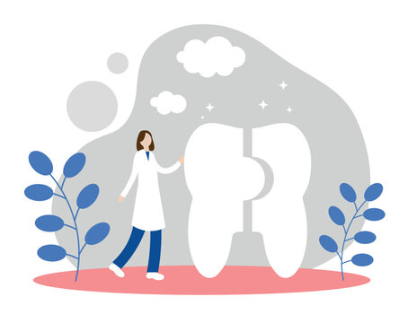 The concept of dental restoration, dental services and a beautiful smile. The dentist fills the tooth