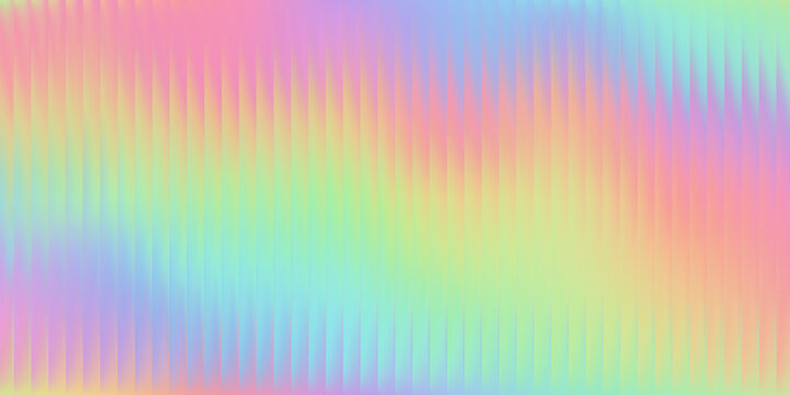 Ribbed holographic surface with pastel rainbow gradient. Abstract 3d texture with iridescent light effect and vertical corrugated pattern. Corrugated soft pastel wavy vector bg