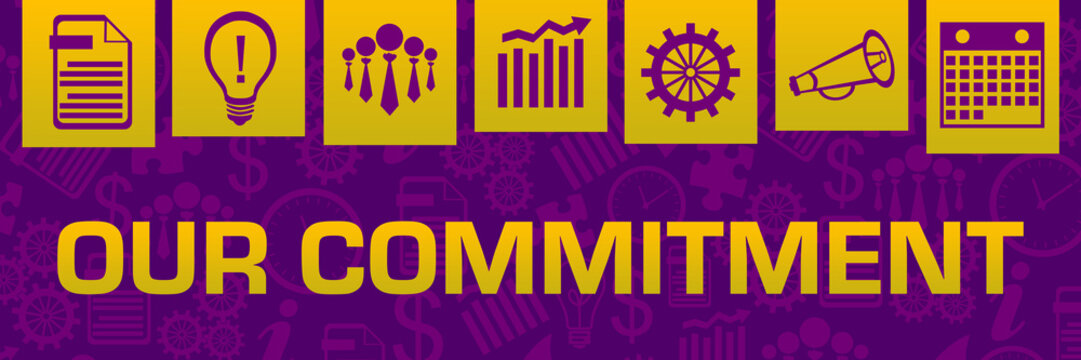 Our Commitment Pink Purple Orange Business Symbols Texture On Top 