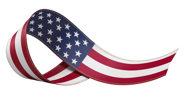 American flag ribbon twisted into a loop, isolated on transparent background