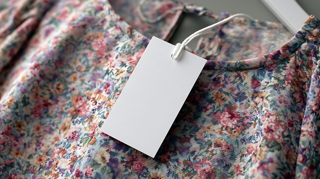 Empty white label tag on floral printed garment