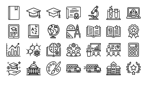 Modern Education Outline Icons Vector Collection with Learning School and Academic Achievement Symbols