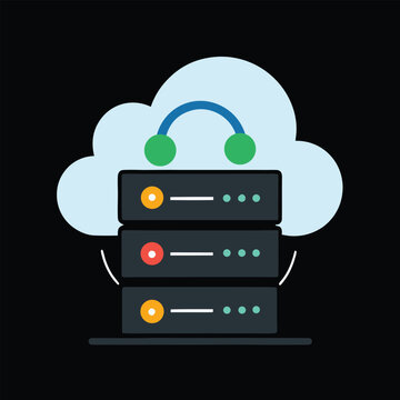 Cloud server stack with network connection, data storage technology, technology infrastructure, digital assets, information technology concept.