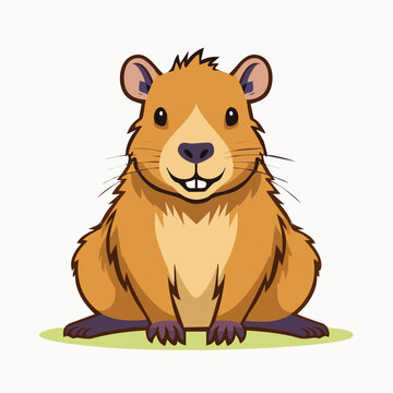 Cute Cartoon Groundhog Sitting on Grass