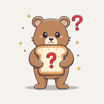 Cute Bear Holding Bread with Question Mark