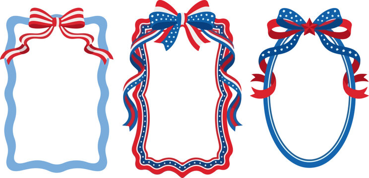 patriotic independence day ribbon frames with american bows