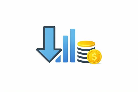 Down arrow icon with coins and decreasing bar chart