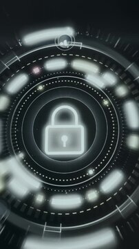 Zero Trust concept UI with a bright white padlock embedded in a circular digital ring