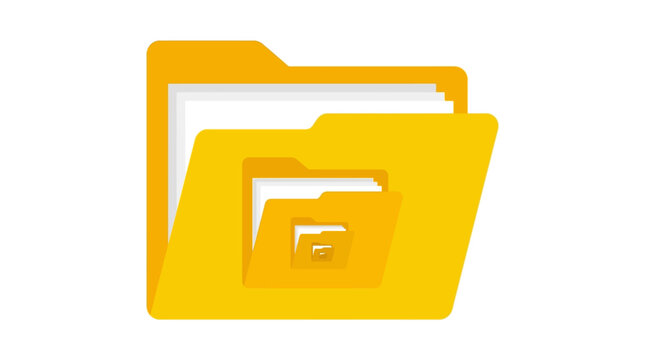 Yellow folder icons with recursive file organizer on white background for business and technology concepts