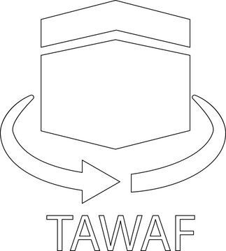 Black flat line vector icon of Tawaf Kaaba, Kaaba circumambulation, Hajj pilgrimage, Umrah and Islamic holy mosque Mecca isolated minimal outline design pack