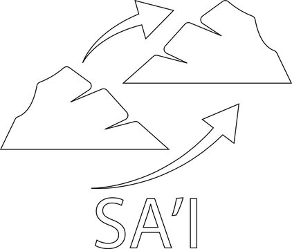 Black flat and line style Sai vector icon of Hajj Umrah walking ritual and Islamic worship symbols isolated on transparent background