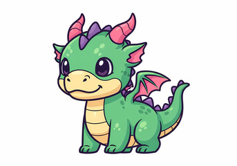 Fototapeta premium Cute Cartoon Green Baby Dragon Character Illustration.