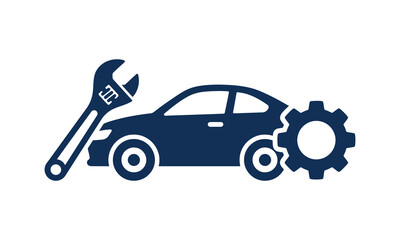 Silhouette of a car with a wrench and gear representing automotive repair and maintenance © SHAHUDUL