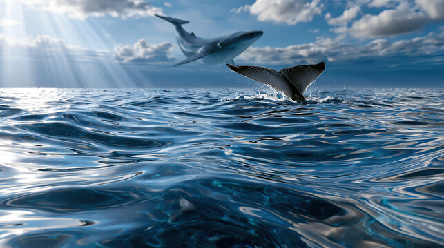 Underwater whale ocean tail sea splash wave sunlight sky cloud dramatic underwater whale ocean tail sea splash wave sunlight sky cloud horizon marine wildlife seascape adventure fantasy freedom