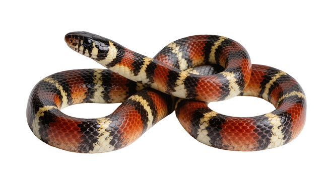 Coral snake with red black and yellow bands coiled, isolated on transparent background