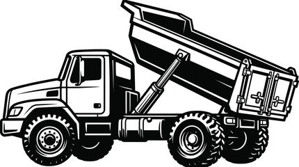 Black and white illustration of a dump truck © mdtaher