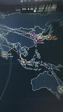 Security monitoring dashboard displaying detected issues in Asia and Australia