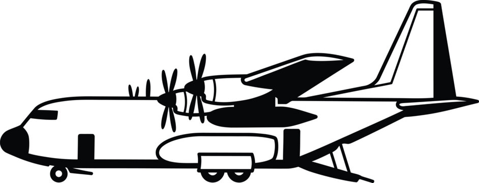 Black and white illustration of a small propeller plane