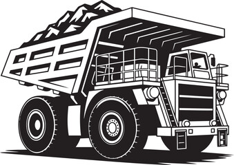 Large heavy mining dump truck carrying pile of rocks in industrial illustration style. © Shahriar