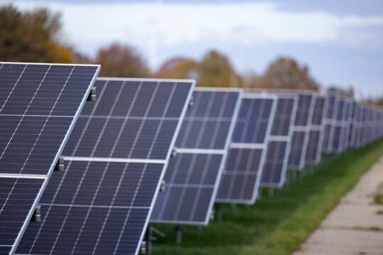 olar power station panels in rural landscape