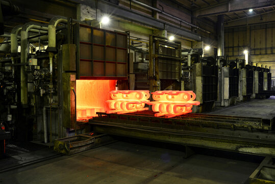 Cast iron in annealing oven in a foundry