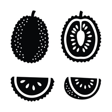 Gac fruit icons whole sliced and wedges on white background