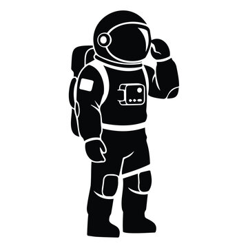 Standing astronaut talking in space suit vector illustration communicator mission theme.