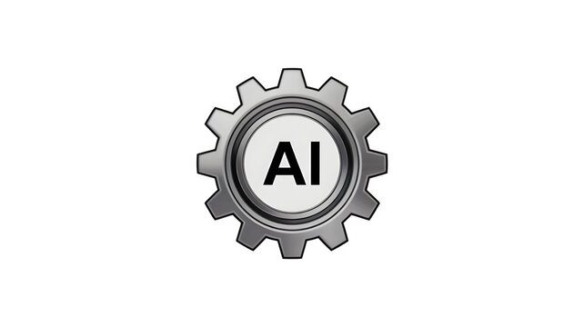 AI Gear Technology Icon 3D Metallic Artificial Intelligence Automation Symbol Render Isolated on transparent Background