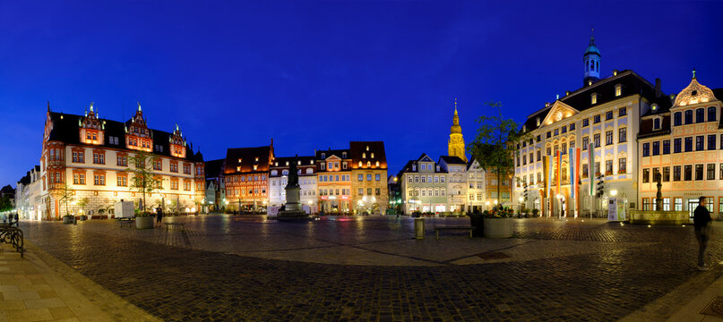 Germany, Bavaria, Coburg, market square with town hall and town house at night