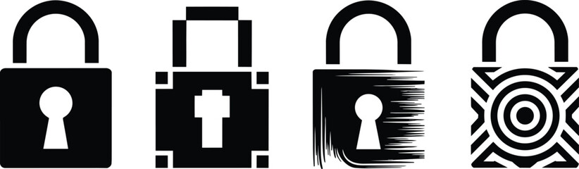 Obraz premium Padlock icons set with different designs in black style, representing security and protection and data internet and network and access control