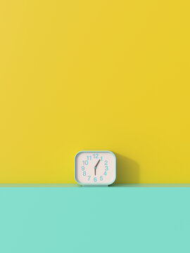 3D rendering, Alarm clock on shelf aggainst yellow background