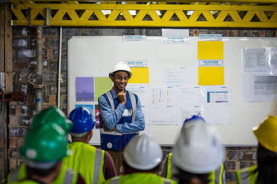 Construction engineers getting a safety briefing