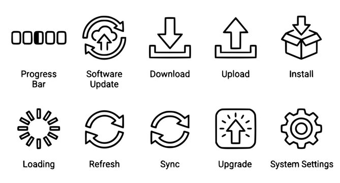 Update and install outline icons vector set editable stroke progress symbols