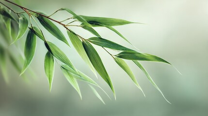 Obraz premium Slender Single Bamboo Leaf Macro Close Up, Translucent Fresh Foliage View