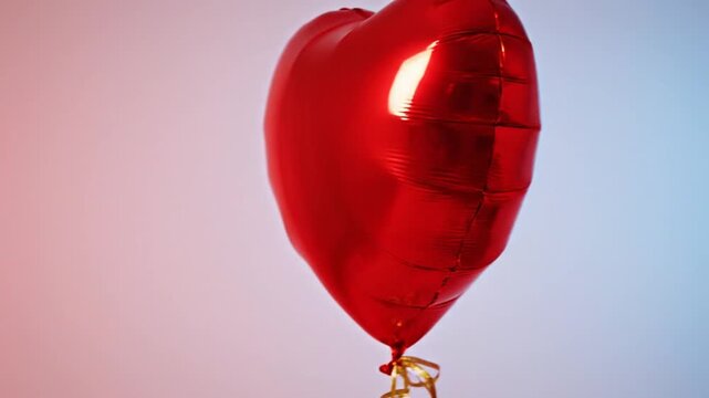 Red heart shaped foil balloon with gold ribbon string