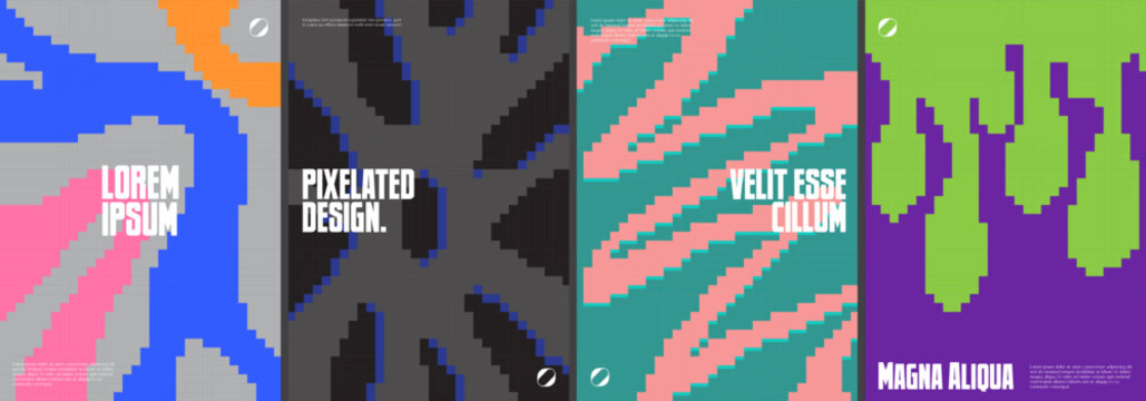 Asbtract posters with wavy pixelated patterns design.