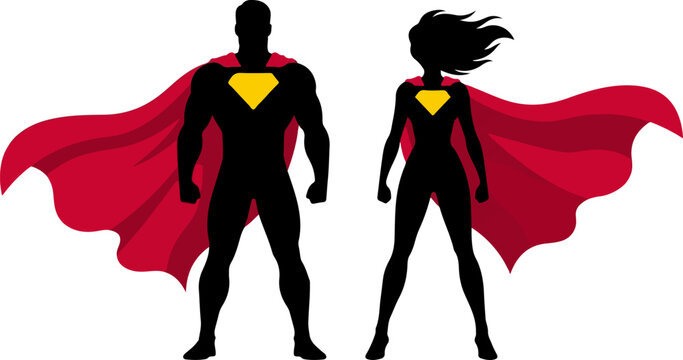 superhero couple silhouette vector illustration