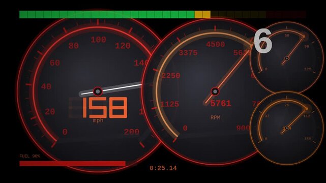 NASCAR oval race dashboard speedometer red animated alpha overlay