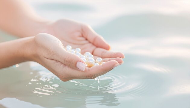 水の中のパールをつかむ手