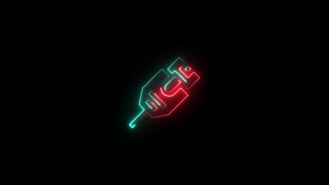 Neon glowing syringe icon on black background, medical vaccination concept, digital illustration of a vaccine injection