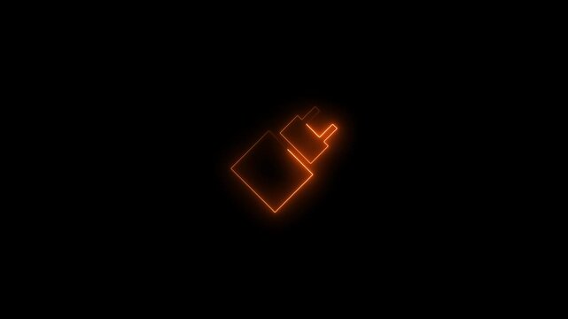 Neon glowing outline of a power adapter plug icon isolated on black background